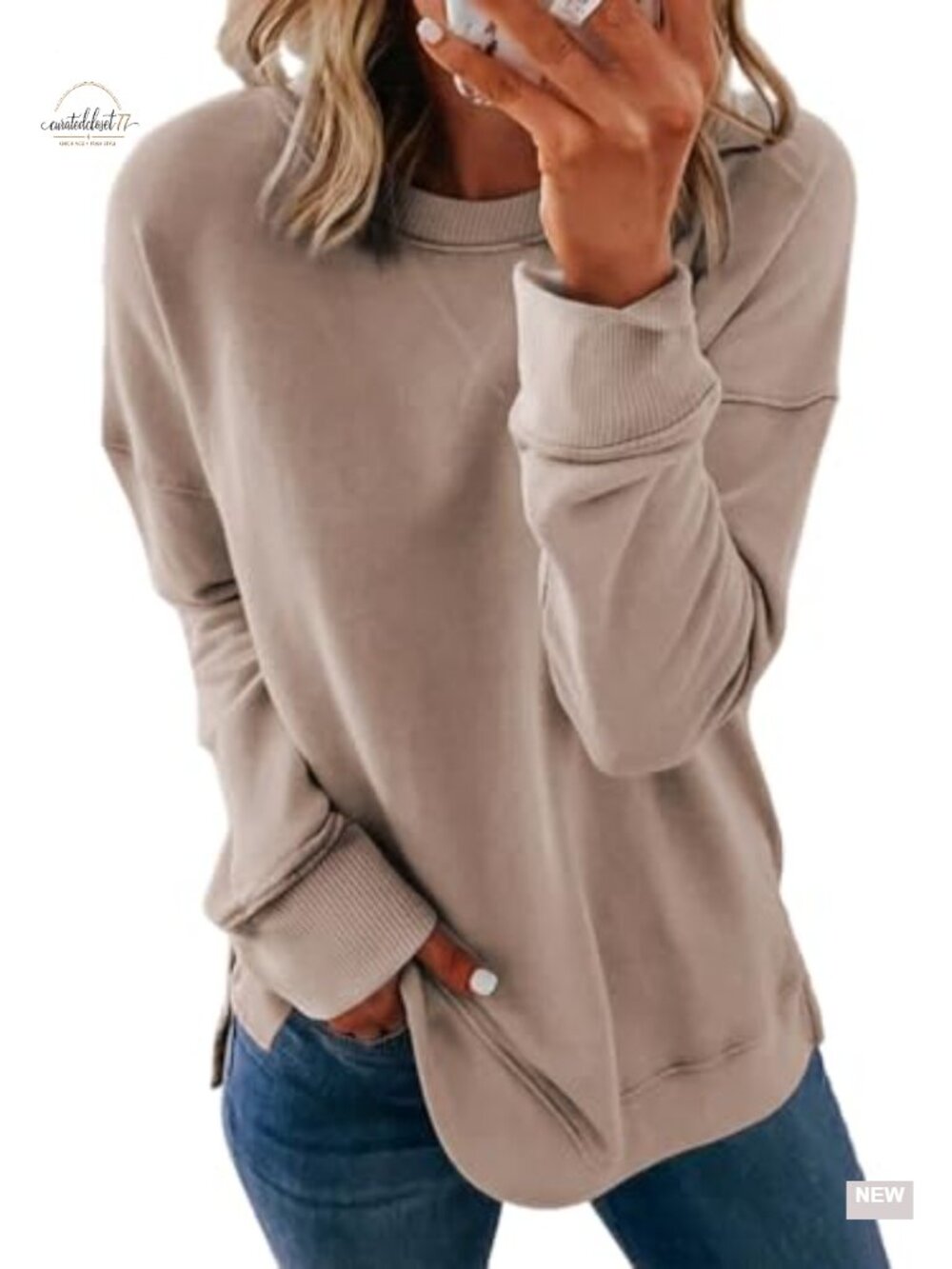 Women's Crew Neck Loose Fit Long Sleeve Pullover Sweatshirt